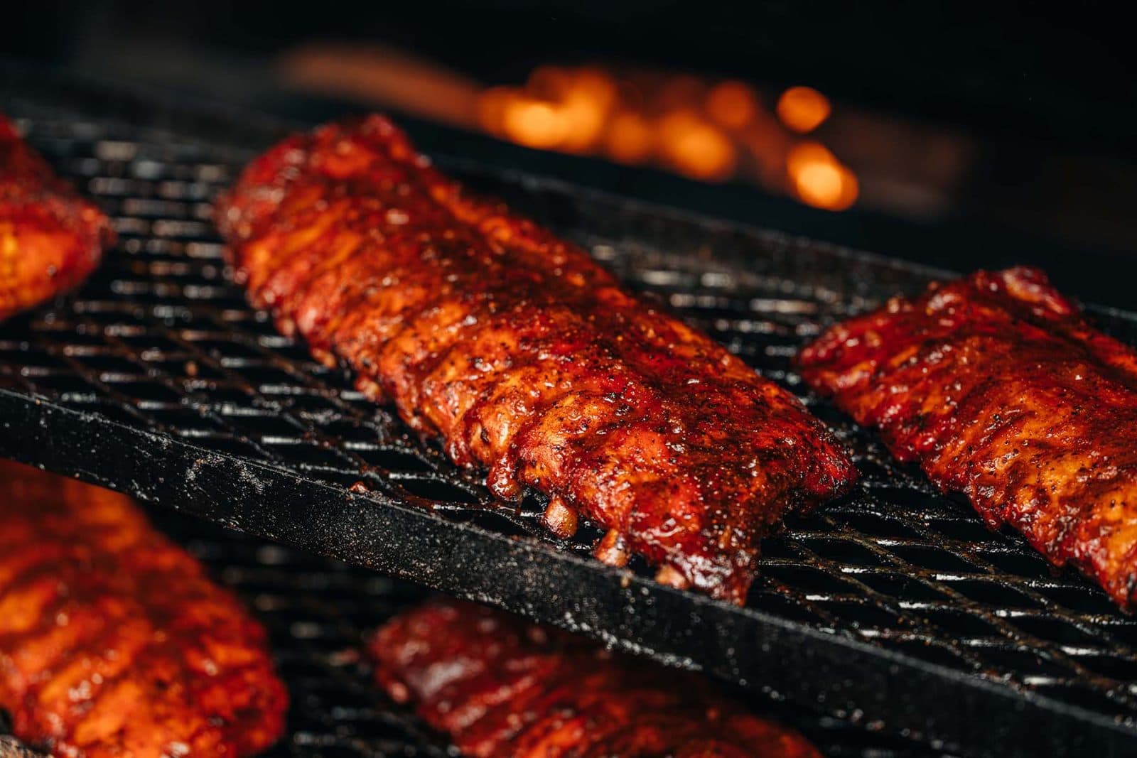Slabs of ribs in a smoker